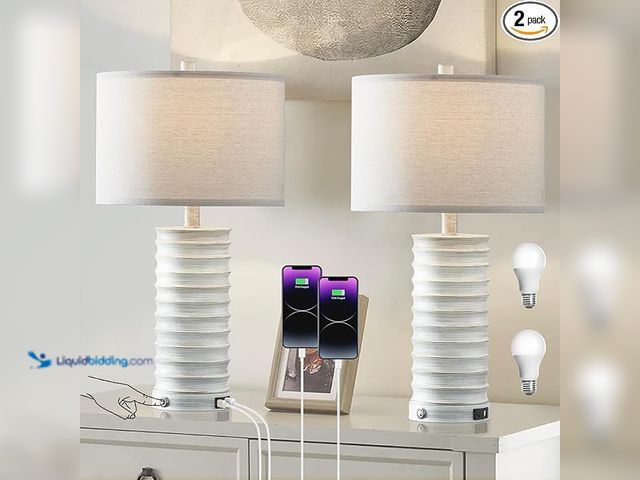 Lot 49-3480523 - (2-Pack) Kyrid 3-Way Dimmable Touch Control 23.5'' Rustic Table Lamp, Set of 2 Table Lamps with USB ...