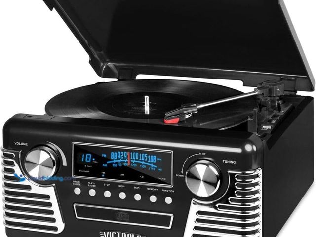 Lot 49-3514555 - Victrola Haley Retro Bluetooth Record Player & Multimedia Center with Built-in Speakers - 3-Speed Tu...