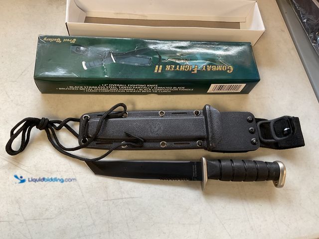 Lot 49-1830644 - COLLECTIBLE COMBAT FIGHTER II FROST CUTLERY 12 INCH OVERALL STAINLESS STEEL TANTO SERRATED BLADE IN ...