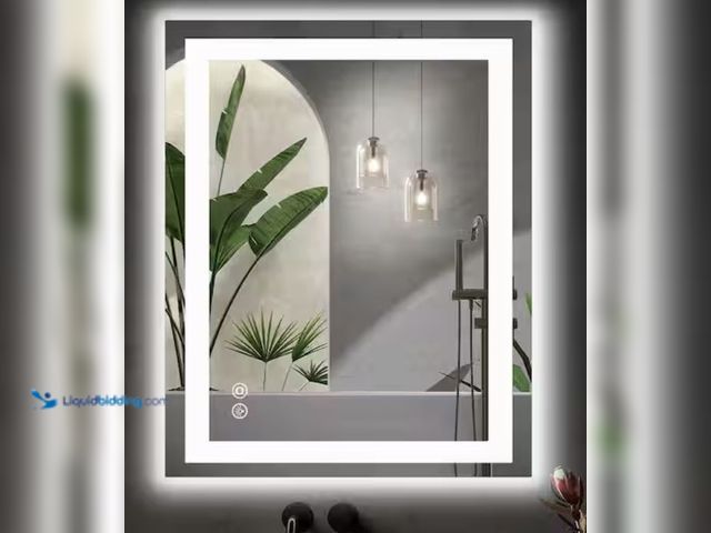 Lot 49-2020960 - Relyblo 32 in. W x 40 in. H Rectangular Framed Wall Bathroom Vanity Mirror in White with LED Lights,...