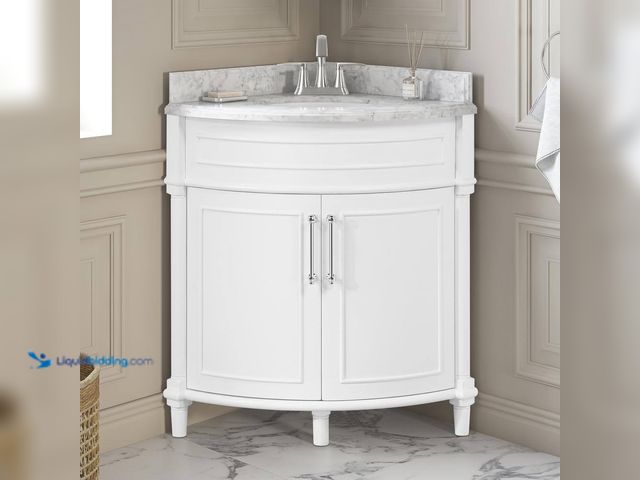 Lot 49-5428054 - Home Decorators Collection Aberdeen 32 in. Single Sink Corner White Bath Vanity with Carrara Marble ...