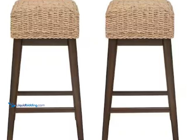 Lot 49-3612774 - Home Decorators Collection Fair gate Backless Woven Counter Stools with Walnut Brown Legs (Set of 2)...