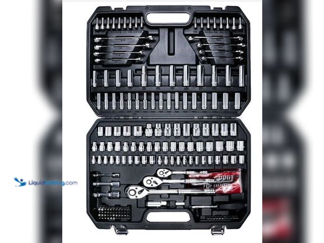 Lot 49-1575719 - AMM Mechanics Tool Set, 1/4 in, 3/8 in and 1/2 in Drive socket set, 202 Piece, Model # B0DJM16N4W, U...