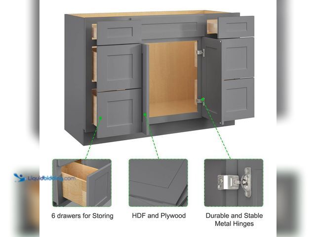 Lot 49-5416101 - Hausvita 48 in. W x 21 in. D x 34.5 in. H in Shaker Grey Plywood Ready to Assemble Floor Vanity Sink...