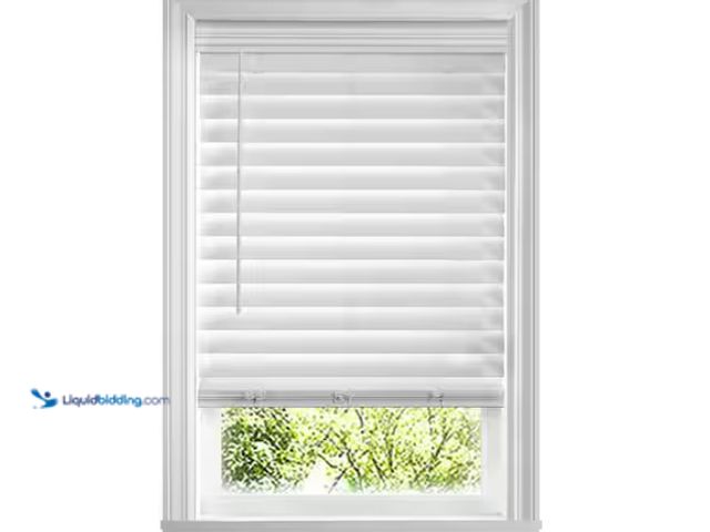 Lot 49-1567643 - Home Decorators Collection White Cordless Premium Faux Wood blinds with 2.5 in. Slats - 29 in. W x 7...