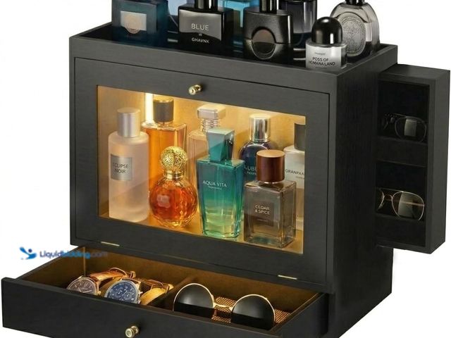 Lot 49-5581459 - Cologne Organizer for Men with Light & Hidden Compartment, Holds 18 Bottles Hidden compartment, USB-...