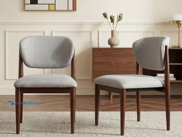 Lot 49-2005524 - Set of (2) Dovelina Flora Upholstered Modern Gray Dining Chairs with Walnut Leg, Model # HD0104-DC03...