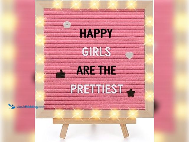 Lot 49-3482726 - Changeable Felt Letter Board with LED Lights - 10×10" Message Custom Signs & Wood Stand & 450 Letter...