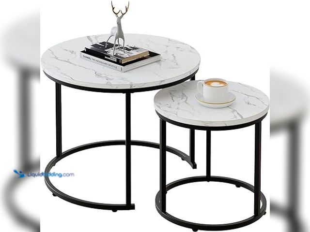 Lot 49-3527618 - aboxoo Round Nesting Coffee Table Side Table Set of 2 End Tables for Living Room Bedroom Balcony, Wh...