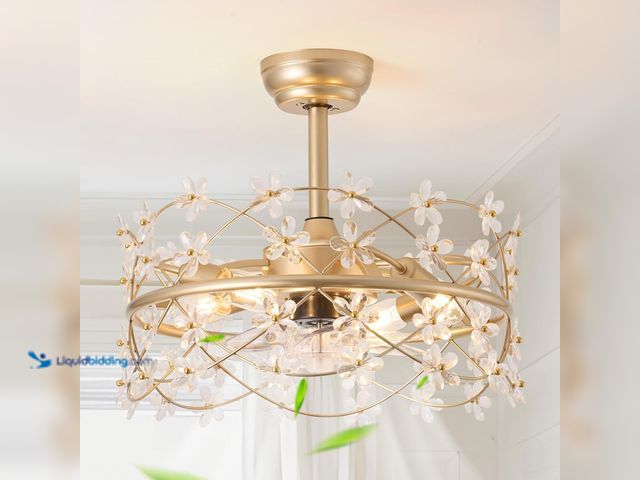 Lot 49-5554435 - hummingbird Enclosed Ceiling Fan with Lights, Caged Ceiling Fan with Remote Control, Rattan Flush Mo...