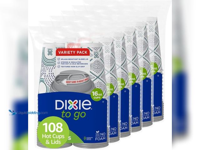 Lot 49-5553178 - Dixie To Go Paper Coffee Cups With Lids, 16 oz, 108 Count (6 packs of 18 cups), Disposable Insulated...