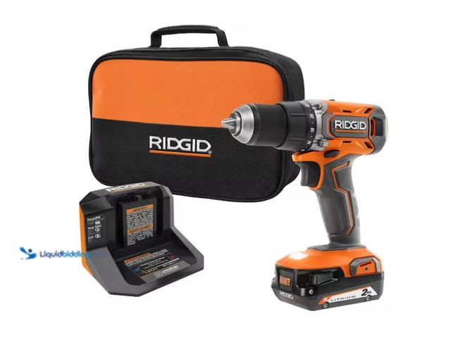 Lot 49-1575621 - RIDGID 18V Cordless 1/2 in. Drill/Driver Kit with 2.0 Ah Battery and Charger, Model # R860010K, Slig...