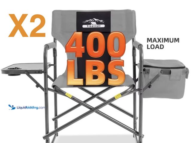 Lot 49-1836744 - Tisetrail Set of 2 Camp Chairs. 400lb. weight limit, wide 22” seat, sturdy powder-coated steel frame...
