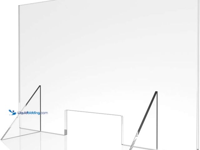 Lot 49-5437730 - Sneeze Guard - Acrylic Divider Protection Barrier Shield Checkout Counter Desk. Used. Scuffs/scratch...