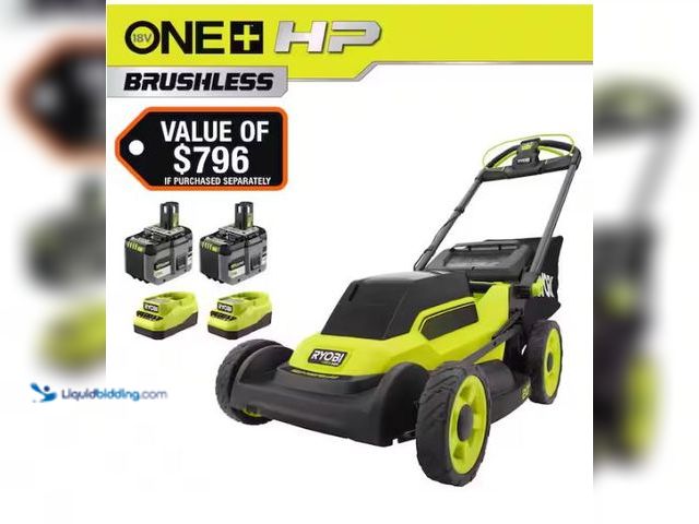 Lot 49-1573973 - RYOBI ONE+ HP 18V Brushless 20 in. Cordless Battery Walk Behind Self-Propelled Lawn Mower w/ (2) 6.0...
