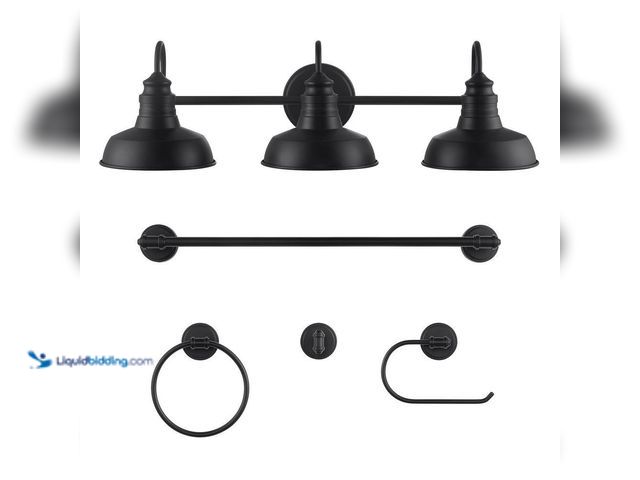Lot 49-3512452 - Hampton Bay
Elmcroft 29 in. 3-Light Matte Black Farmhouse Vanity Light with Matching 4-Piece Bathro...