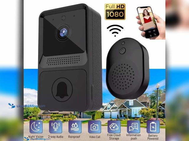 Lot 49-3471070 - Wireless Smart Video Doorbell Intercom Black with Black Chime - NEW - App controlled right from you ...