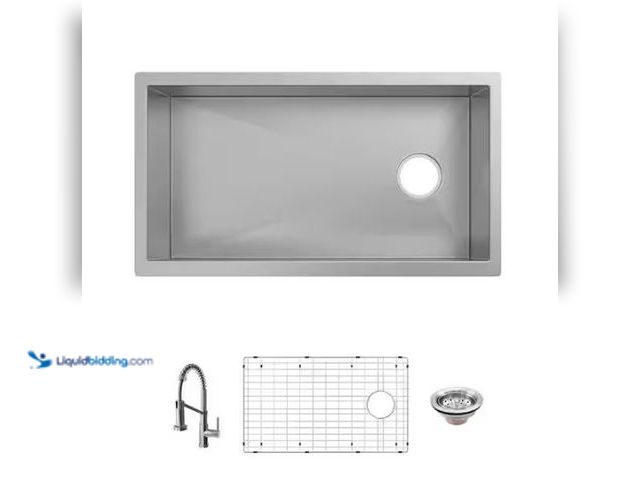 Lot 49-1573968 - Glacier Bay Professional Zero Radius 32 in. Undermount Single Bowl 16 Gauge Stainless Steel Kitchen ...