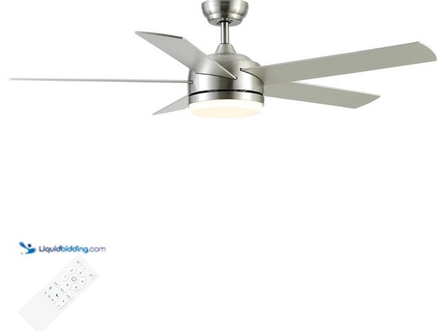 Lot 49-3433490 - YUHAO 52 Inch Brushed Nickel Ceiling Fan with Light and Remote Control.Noiseless,Dimmable,3CCT,6 Spe...