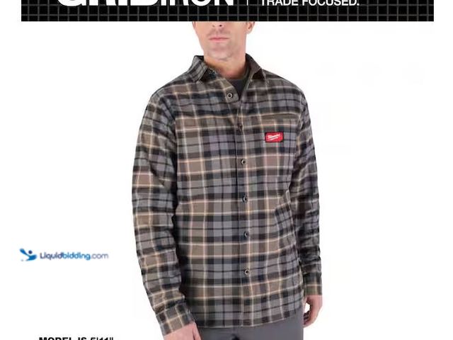 Lot 49-1576901 - Milwaukee Men's Large Gray GRIDIRON Flannel Shirt Model # M551G-L, Unused  Ref#AHDSB0205