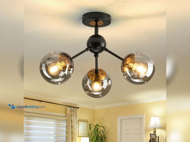 Lot 49-5476558 - SZXYKEJI 3-Light Chandelier ，Vintage Semi Flush Mount Ceiling Light Fixture with Glass Globe. Model ...