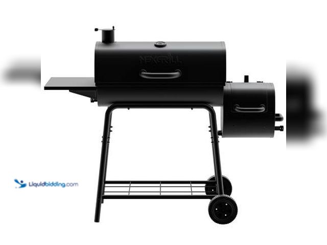 Lot 49-3565355 - Nexgrill 29 in. Barrel Offset Charcoal Smoker and Grill in Black Model # 810-0029 unused