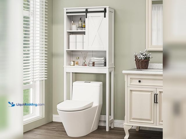 Lot 49-1556400 - Xilingol Over The Toilet Storage Cabinet, Farmhouse Bathroom Storage Cabinet with Sliding Doors and ...