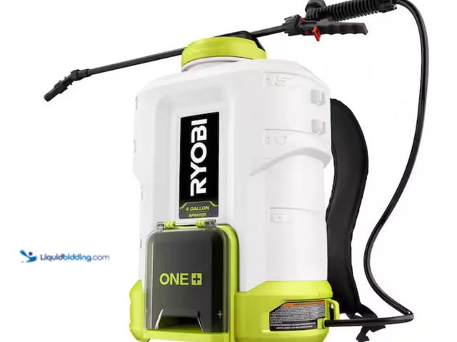 Lot 49-1631308 - RYOBI ONE+ 18V Cordless Battery 4 Gallon Backpack Chemical Sprayer with 2.0 Ah Battery, Model # P286...