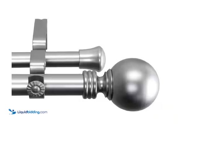 Lot 49-1576380 - Rod Desyne 28 in. - 48 in. 1 in. Globe Double Curtain Rod Set in Satin Nickel Model # 100-01-285-D, ...