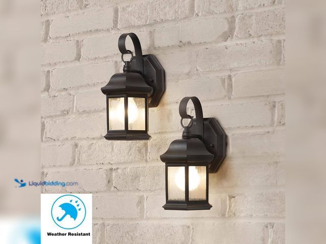 Lot 49-3564071 - 10.5 in. 1-Light Bronze Outdoor Wall Light Fixture Sconce with Seeded Glass (2-Pack) (unable to test...