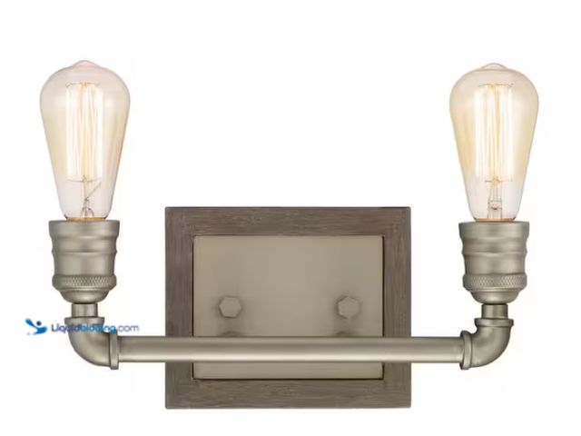 Lot 49-1519017 - Home Decorators Collection Palermo Grove 14in.2-Light Industrial Antique Nickel Farmhouse Vanity Lig...