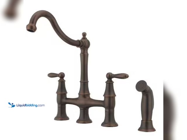 Lot 49-2001459 - Pfister Courant 2-Handle Bridge Kitchen Faucet with Side Spray in Rustic Bronze, Model # F-031-4COU,...