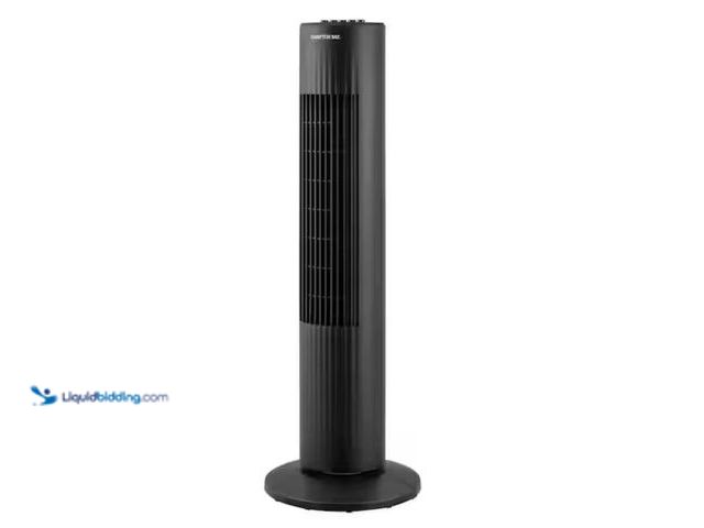 Lot 49-3614702 - Hampton Bay 29 in. 3-Speed Oscillating Tower Fan in Black with Easy Carry Handle, Model # FZ1024KMHD...