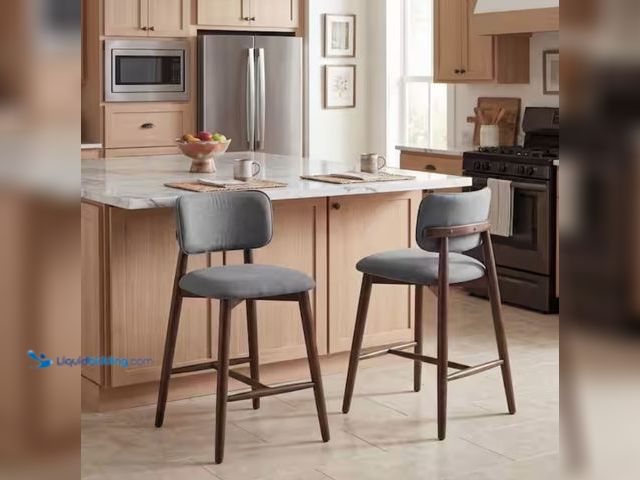 Lot 49-2001034 - Set of (2) CHRISTOPHER KNIGHT HOME Felix 36.61 in. H Gray+Brown Solid Wood Counter Height Bar Stools...