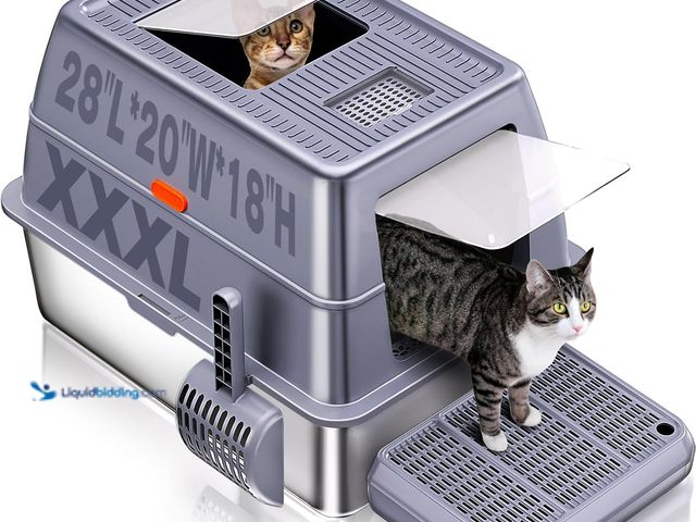 Lot 49-5437186 - XXXL Stainless Steel Litter Box with Lid，Extra Large 28"L*20"W*18.1"H Metal Cat Litter Boxs,Jumbo En...