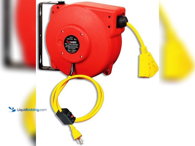 Lot 49-5413697 - ReelWorks Retractable Extension Cord Reel Polypropylene 12AWG x 40' Foot Industrial Commercial Grade...
