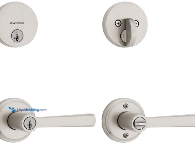Lot 49-5551377 - Kwikset Trafford Front Door Lock Handle and Deadbolt Combo Set, Satin Nickel, Pick Resistant SmartKe...