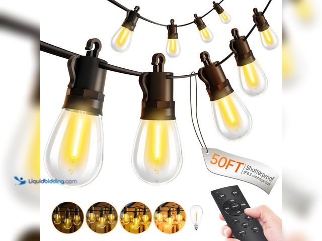 Lot 49-3531046 - Outdoor-String-Lights-Patio-LED-Light-Outside 50Ft 15M Waterproof Remote Dimmable S14 LED Porch Ligh...