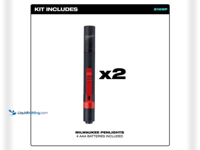 Lot 49-5554154 - Milwaukee 100 Lumens Aluminum Pen Light with Clip (2-Pack) Model # 2105P Unused