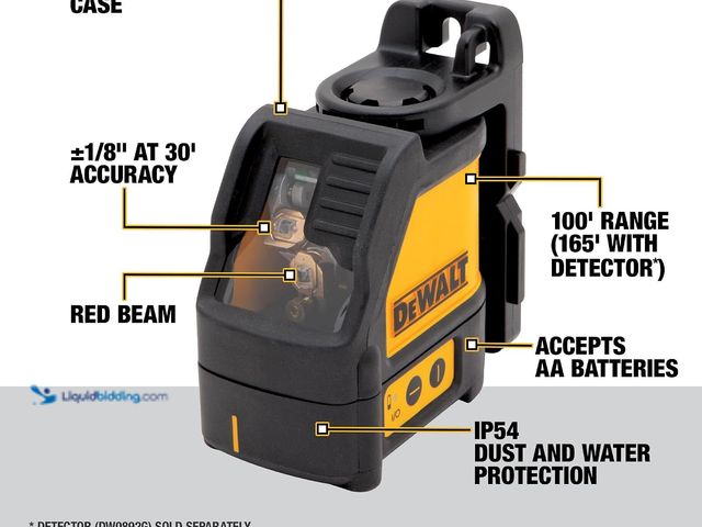 Lot 49-5572526 - DEWALT Line Laser, Self-Leveling, Cross Line, Red Beam (Model: DW088K). Used