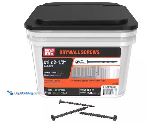 Lot 49-1547799 - Approx 2,000 Grip-Rite #8 x 2-1/2 in. #2 Phillips Bugle Head Coarse Thread Drywall Screws 25 lb. buc...