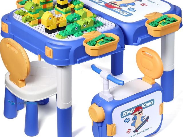 Lot 49-3511858 - Toddler Table and Chair Set, Water/Sand Sensory Rideable Building Block Kids Table and Chairs with 9...