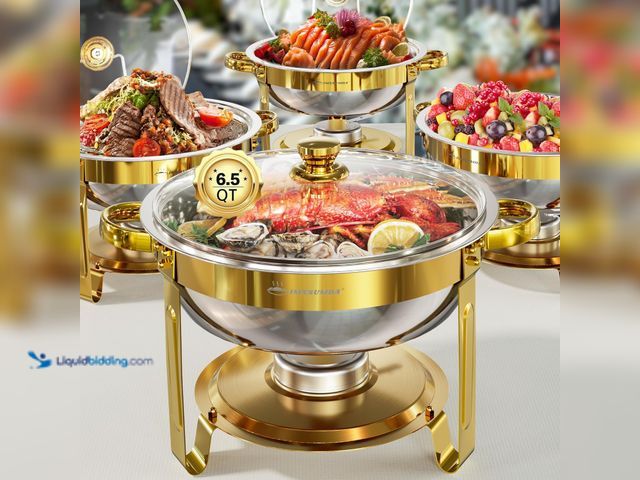 Lot 49-3565471 - Chafing Dishes for Buffet Set 6.5QT, 4 Pack Round Dish Buffet Servers and Warmers with Glass Lid Hig...