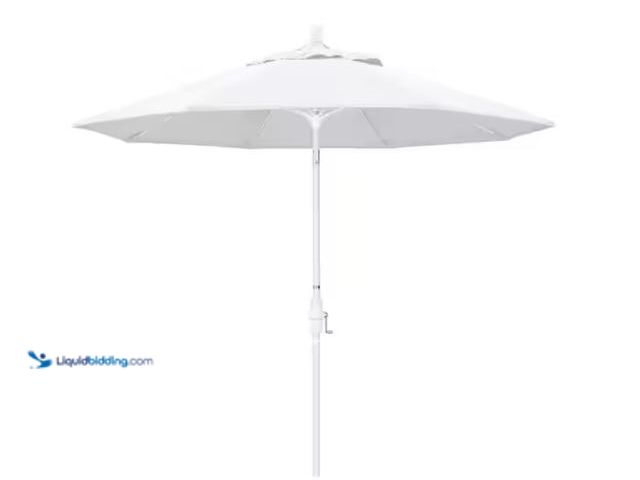 Lot 49-1624372 - California Umbrella 9 ft. Matted White Fiberglass Market Collar Tilt White Patio Umbrella in White O...