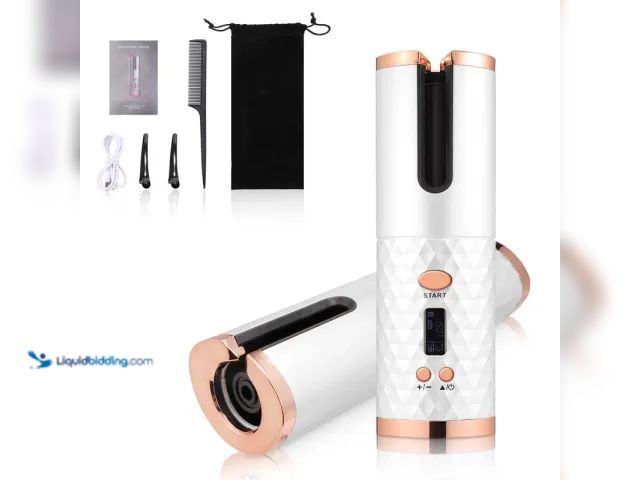 Lot 49-3481273 - Cordless Automatic Rotating Hair Curler Curling Iron White with Rose Gold - NEW - 60 minute Cordless...