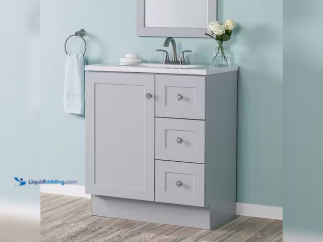 Lot 49-1570079 - Glacier Bay Bannister 31 in. Single Sink Pearl Gray Bath Vanity (Assembled), 35.14" H x 30.5" W x 18...