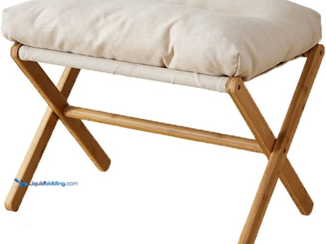 Lot 49-3532278 - Ottoman Foot Rest- Bamboo Foldable Stool, Foot Stools Small Ottman with Upholstered & X Legs, Foldin...
