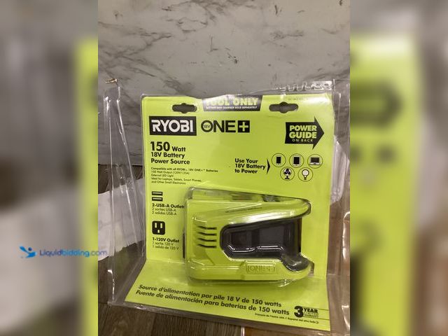 Lot 49-5411910 - RYOBI 18V ONE+ 150-Watt Portable Battery Inverter Power Source (Tool Only). Model # RYi150BGA. Sligh...