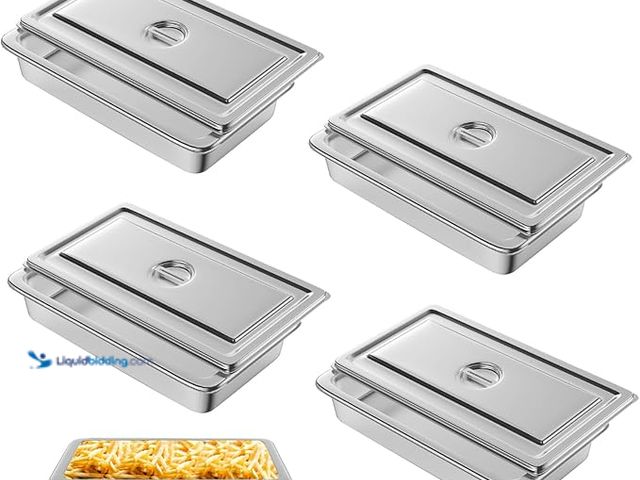 Lot 49-3433525 - (4-Pack) Hotel Pan, Full Size Steam Table Pan 4" Deep Stainless Steam Table Pan with Lid Full Size F...