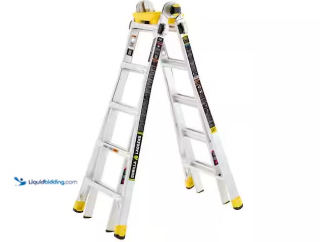 Lot 49-1631077 - Gorilla Ladders 22 ft. Reach Aluminum Multi-Position Ladder w/ Project Bucket, Tool Hangers, 300 lbs...